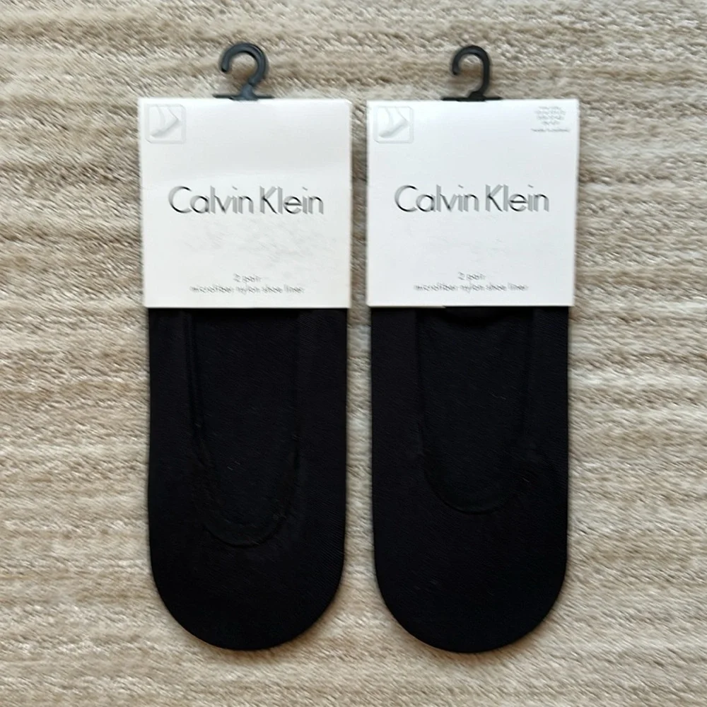 2 Pairs Calvin Klein Women’s Shoe Liners Microfiber Nylon Black Sock Liner